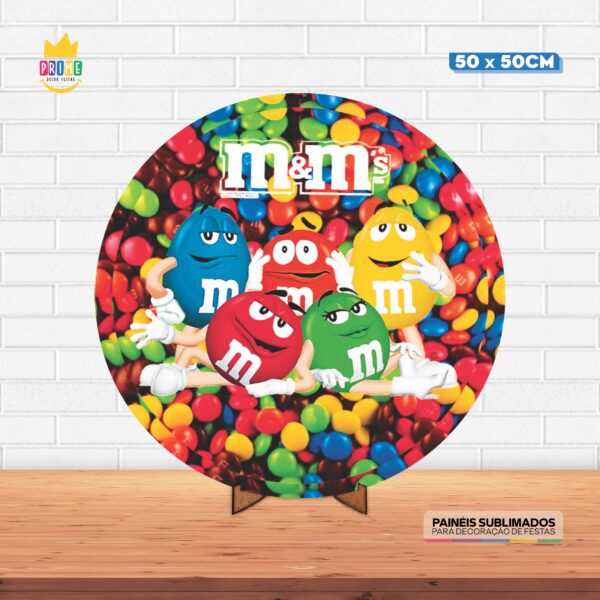 Painel Redondo 3D M&M Tecido 50cm X 50cm Com Suporte MDF