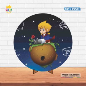 Painel Redondo 3D Pequeno Príncipe  Tecido 50cm X 50cm Com Suporte MDF