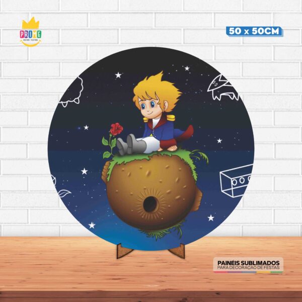 Painel Redondo 3D Pequeno Príncipe  Tecido 50cm X 50cm Com Suporte MDF