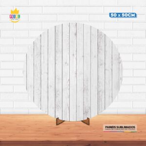 Painel Redondo 3D Madeira Clara  Tecido 50cm X 50cm Com Suporte MDF