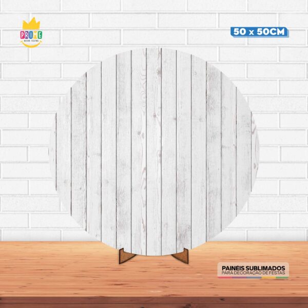 Painel Redondo 3D Madeira Clara  Tecido 50cm X 50cm Com Suporte MDF