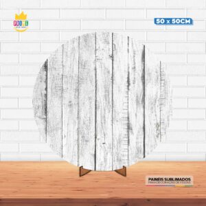 Painel Redondo 3D Madeira Clara Tecido 50cm X 50cm Com Suporte MDF