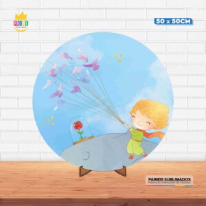 Painel Redondo 3D Pequeno Príncipe  Tecido 50cm X 50cm Com Suporte MDF