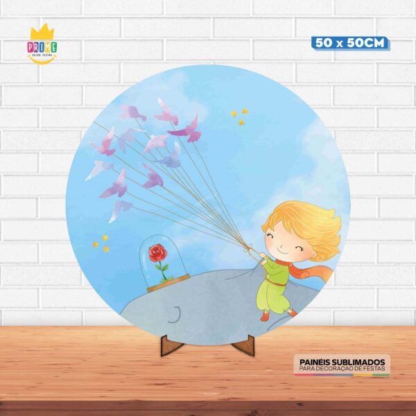 Painel Redondo 3D Pequeno Príncipe  Tecido 50cm X 50cm Com Suporte MDF