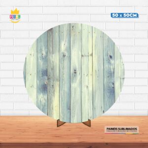 Painel Redondo 3D Madeira Tecido 50cm X 50cm Com Suporte MDF