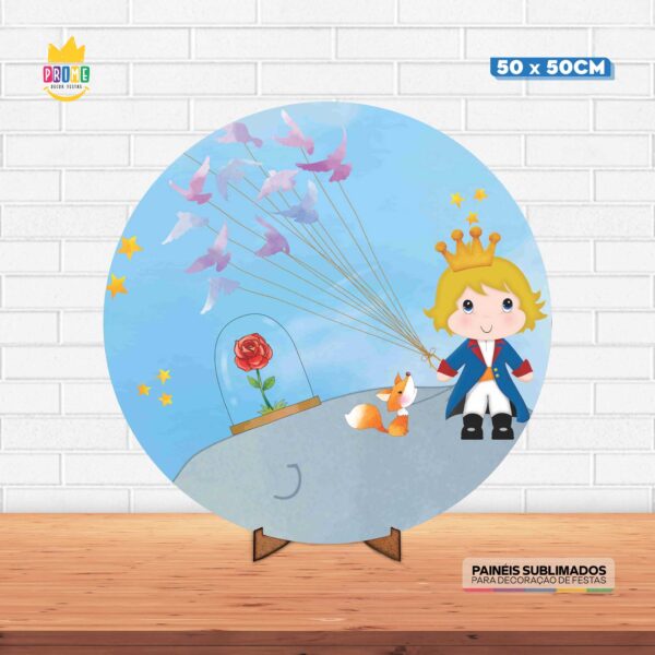 Painel Redondo 3D Pequeno Príncipe Tecido 50cm X 50cm Com Suporte MDF