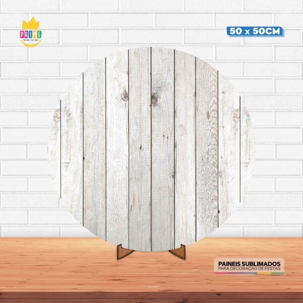 Painel Redondo 3D Madeira Clara Tecido 50cm X 50cm Com Suporte MDF