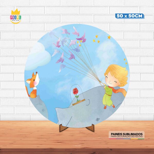 Painel Redondo 3D Pequeno Príncipe Tecido 50cm X 50cm Com Suporte MDF
