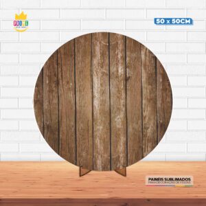 Painel Redondo 3D Madeira Escura Tecido 50cm X 50cm Com Suporte MDF
