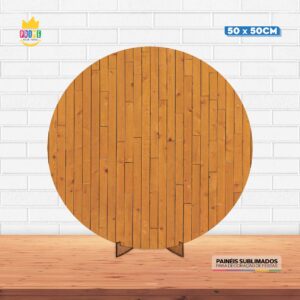 Painel Redondo 3D Madeira Tecido 50cm X 50cm Com Suporte MDF