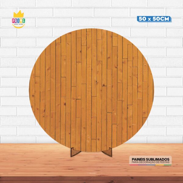 Painel Redondo 3D Madeira Tecido 50cm X 50cm Com Suporte MDF