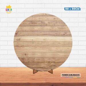 Painel Redondo 3D Madeira Tecido 50cm X 50cm Com Suporte MDF