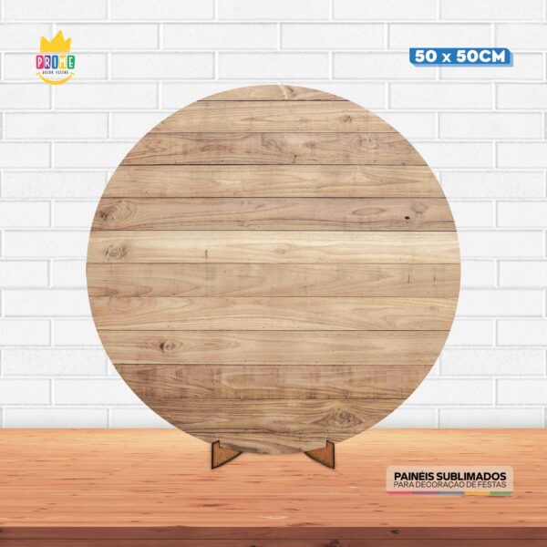Painel Redondo 3D Madeira Tecido 50cm X 50cm Com Suporte MDF