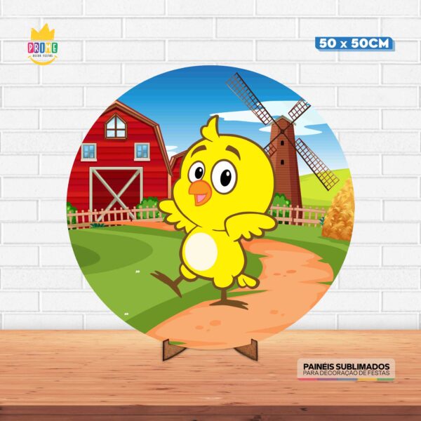 Painel Redondo 3D Pintinho Amarelinho Tecido 50cm X 50cm Com Suporte MDF