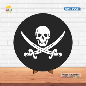 Painel Redondo 3D Pirata Tecido 50cm X 50cm Com Suporte MDF