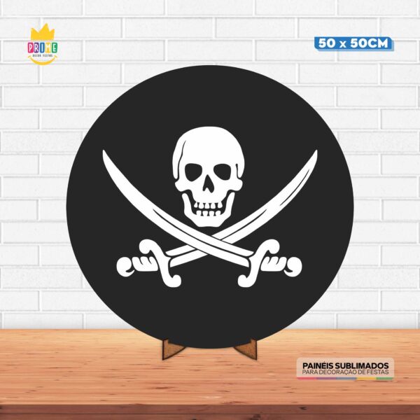 Painel Redondo 3D Pirata Tecido 50cm X 50cm Com Suporte MDF