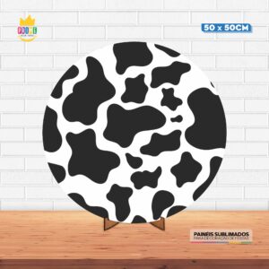 Painel Redondo 3D Malha Vaquinha Tecido 50cm X 50cm Com Suporte MDF