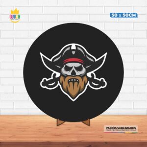 Painel Redondo 3D Pirata Tecido 50cm X 50cm Com Suporte MDF