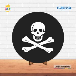 Painel Redondo 3D Pirata Tecido 50cm X 50cm Com Suporte MDF