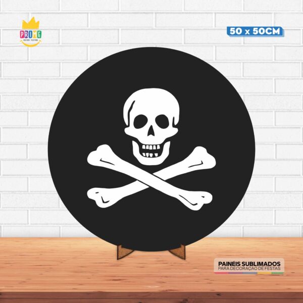 Painel Redondo 3D Pirata Tecido 50cm X 50cm Com Suporte MDF