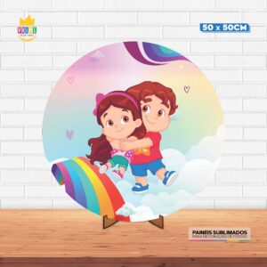 Painel Redondo 3D Maria Clara e e JP Tecido 50cm X 50cm Com Suporte MDF