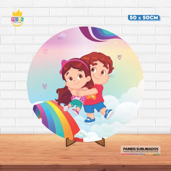 Painel Redondo 3D Maria Clara e e JP Tecido 50cm X 50cm Com Suporte MDF