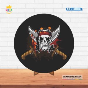Painel Redondo 3D Pirata Tecido 50cm X 50cm Com Suporte MDF