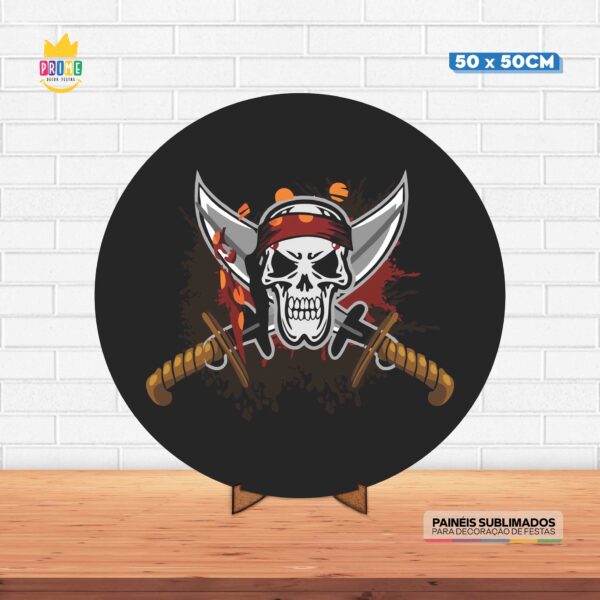 Painel Redondo 3D Pirata Tecido 50cm X 50cm Com Suporte MDF