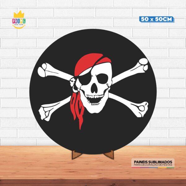 Painel Redondo 3D Pirata Tecido 50cm X 50cm Com Suporte MDF