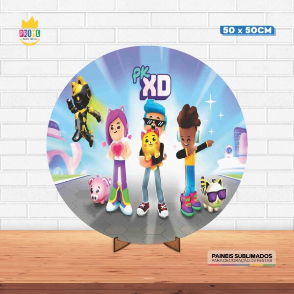 Painel Redondo 3D PK XD Tecido 50cm X 50cm Com Suporte MDF