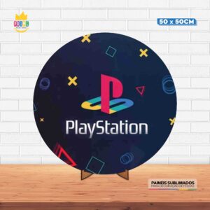 Painel Redondo 3D Play Station Tecido 50cm X 50cm Com Suporte MDF