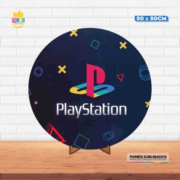 Painel Redondo 3D Play Station Tecido 50cm X 50cm Com Suporte MDF