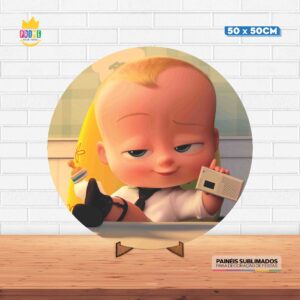 Painel Redondo 3D Poderoso Chefinho Tecido 50cm X 50cm Com Suporte MDF