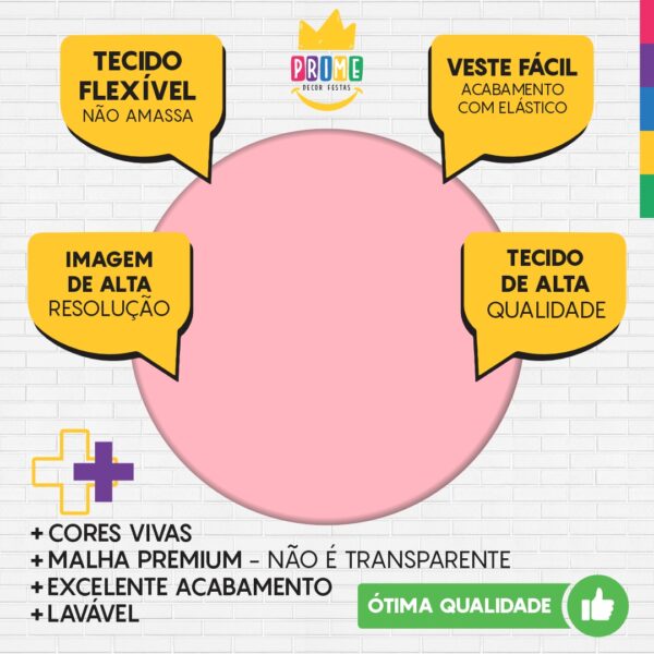 Painel Redondo 3D Rosa Bebe Cor Lisa Tecido Sublimado 1,50m x 1,50m - Image 3