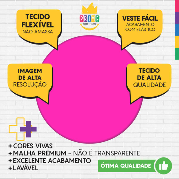 Trio Capa Cilindro + Painel Redondo 3D Rosa Fluorescente 1,50m Veste Fácil - Image 3