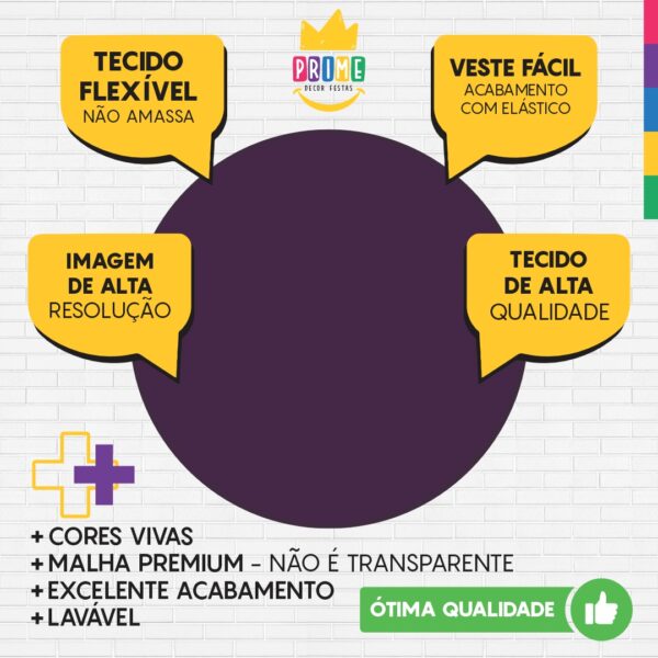 Painel Redondo 3D Roxo Uva Cor Lisa Tecido Sublimado 1,50m x 1,50m - Image 3
