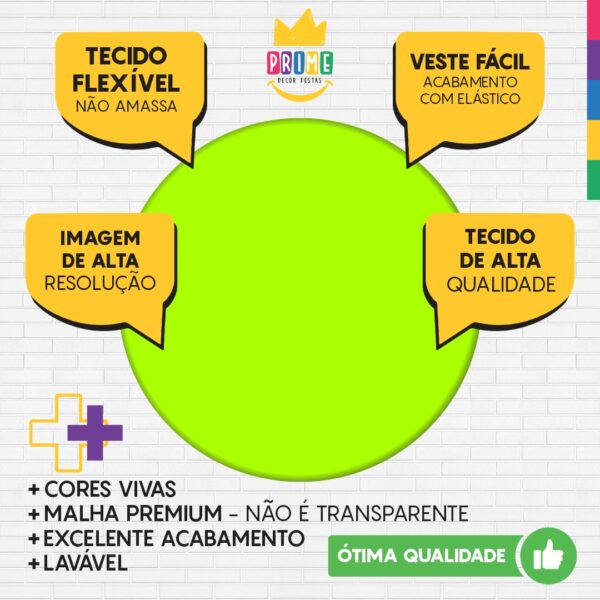Painel Redondo 3D Verde Neon Fluorescente Cor Lisa Tecido Sublimado 1,50m x 1,50m - Image 3