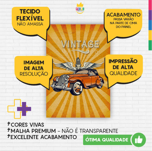 Painel de Festa Retangular 3D Carros Vintage Casadinho 1,50m x 2,20 - Image 3