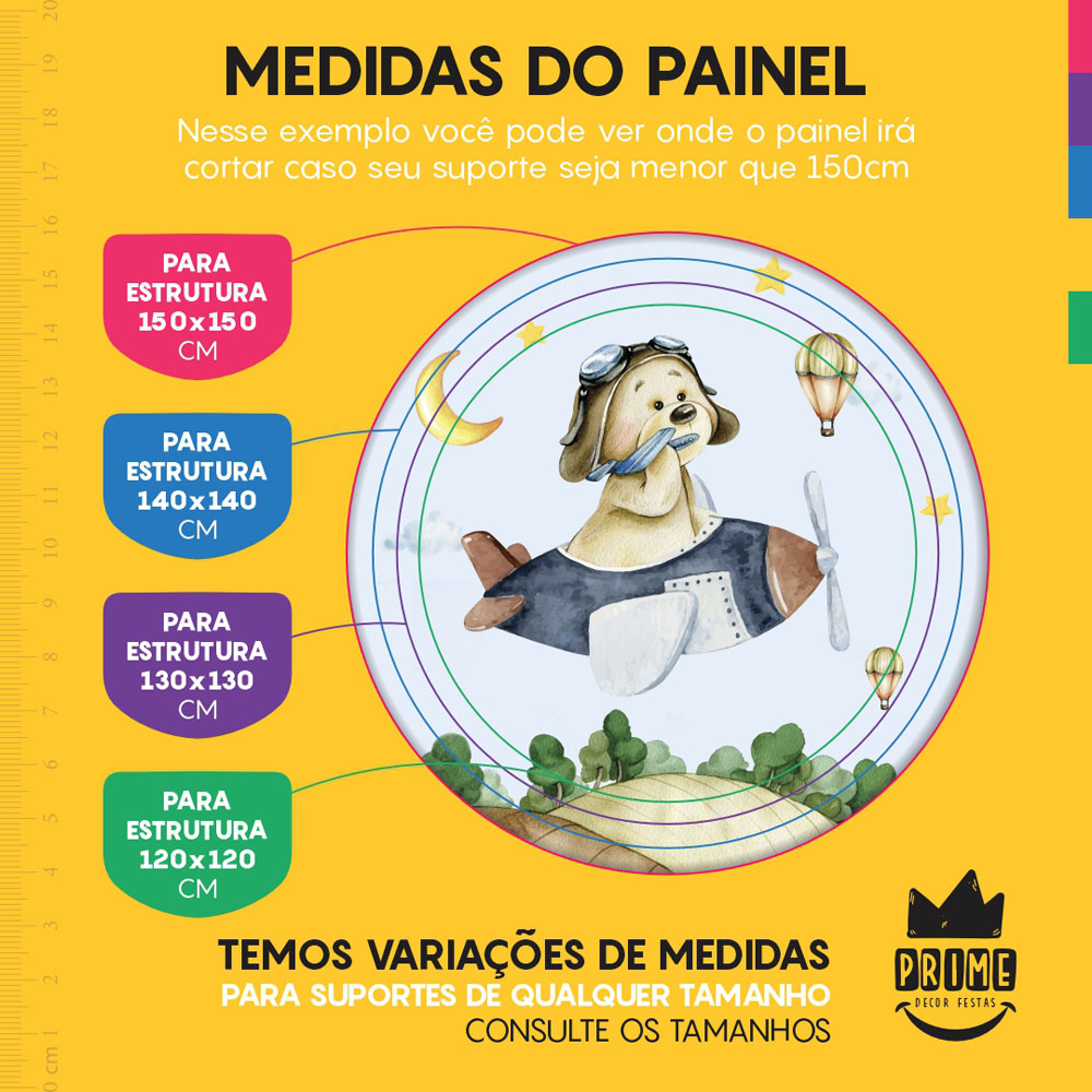 Kit Casado Ursinho Aviador Painel Redondo Trio Capas Cilindro Retangular Vertical Em Tecido - Imagem 4