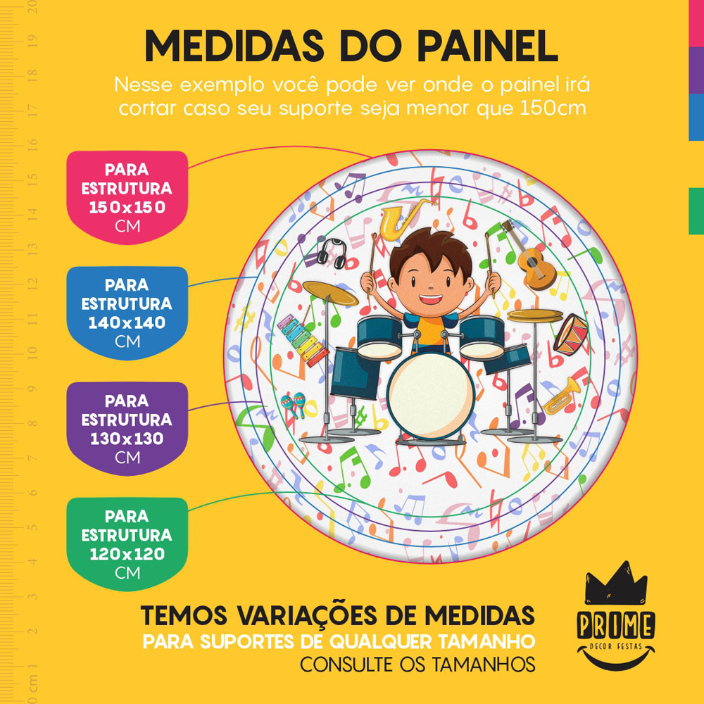Painel Redondo 3D Musicas Instrumentos Tecido Sublimado - Imagem 4