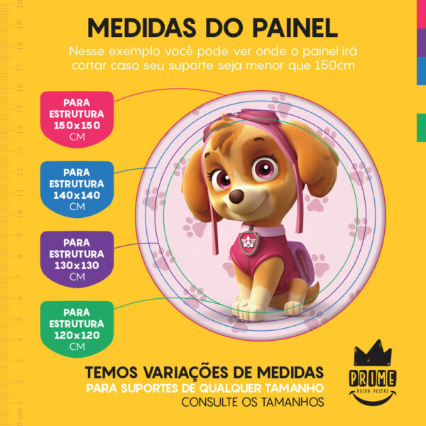 Kit Casado Skye Patrulha Canina Painel Redondo Trio Capas Cilindro Retangular Vertical Em Tecido - Image 4