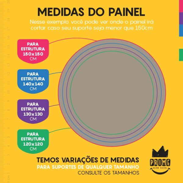Painel Redondo 3D Cinza Cor Lisa Tecido Sublimado 1,50m x 1,50m - Image 4