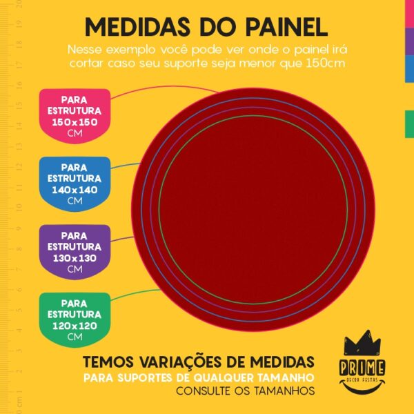 Painel Redondo 3D Vermelho Cor Lisa Tecido Sublimado 1,50m x 1,50m - Image 4
