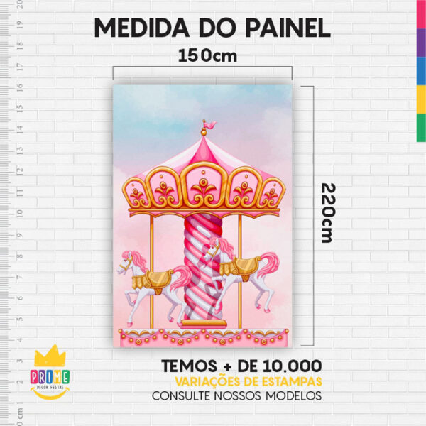 Painel de Festa Retangular 3D Carrossel Casadinho 1,50m x 2,20 - Image 4