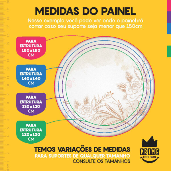 Kit Casado Floral Painel Redondo Trio Capas Cilindro Retangular Vertical Em Tecido - Image 4
