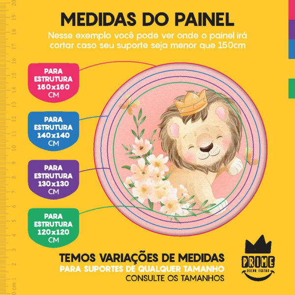 Kit Casado Leãozinho Cute Painel Redondo Trio Capas Cilindro Retangular Vertical Em Tecido - Image 4