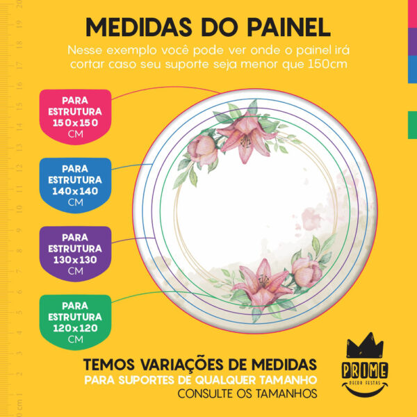 Kit Casado Floral  Painel Redondo Trio Capas Cilindro Retangular Vertical Em Tecido - Image 4