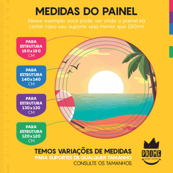 Kit Casado Praia Verão  Painel Redondo Trio Capas Cilindro Retangular Vertical Em Tecido - Image 4