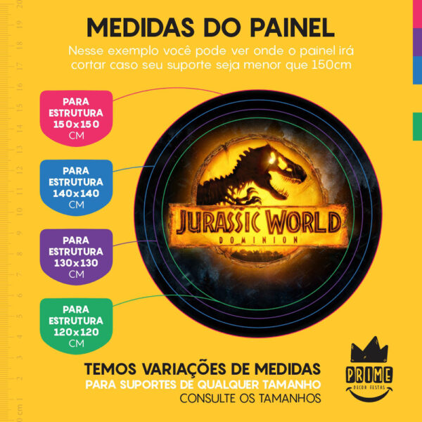 Kit Casado Jurassic World Painel Redondo Trio Capas Cilindro Retangular Vertical Em Tecido - Image 4