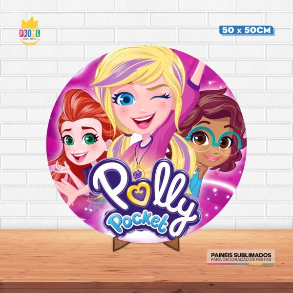 Painel Redondo 3D Polly Pocket Tecido 50cm X 50cm Com Suporte MDF